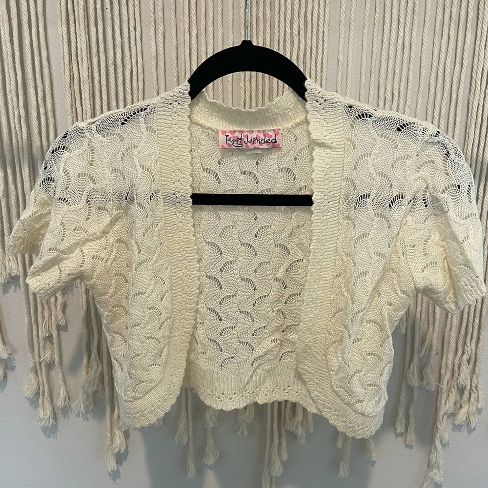 Y2K Girly Knit Minded Cropped Short-Sleeve Sweater Shirt Sz M